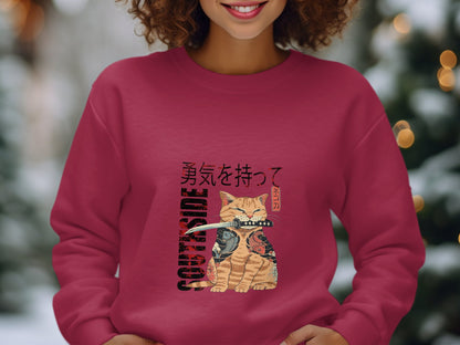 Japanese Cat with Sword Red Graphic Sweatshirt product type