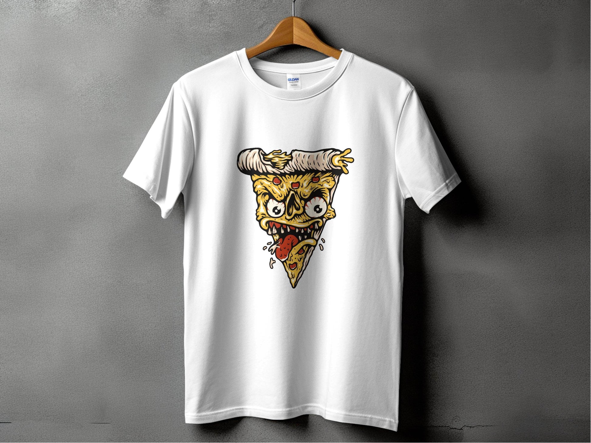 Creepy Pizza Slice with Evil Face Graphic Print T-Shirt - Design & Vybe