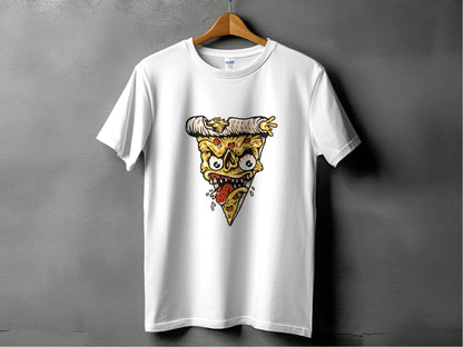 Creepy Pizza Slice with Evil Face Graphic Print T-Shirt - Design & Vybe