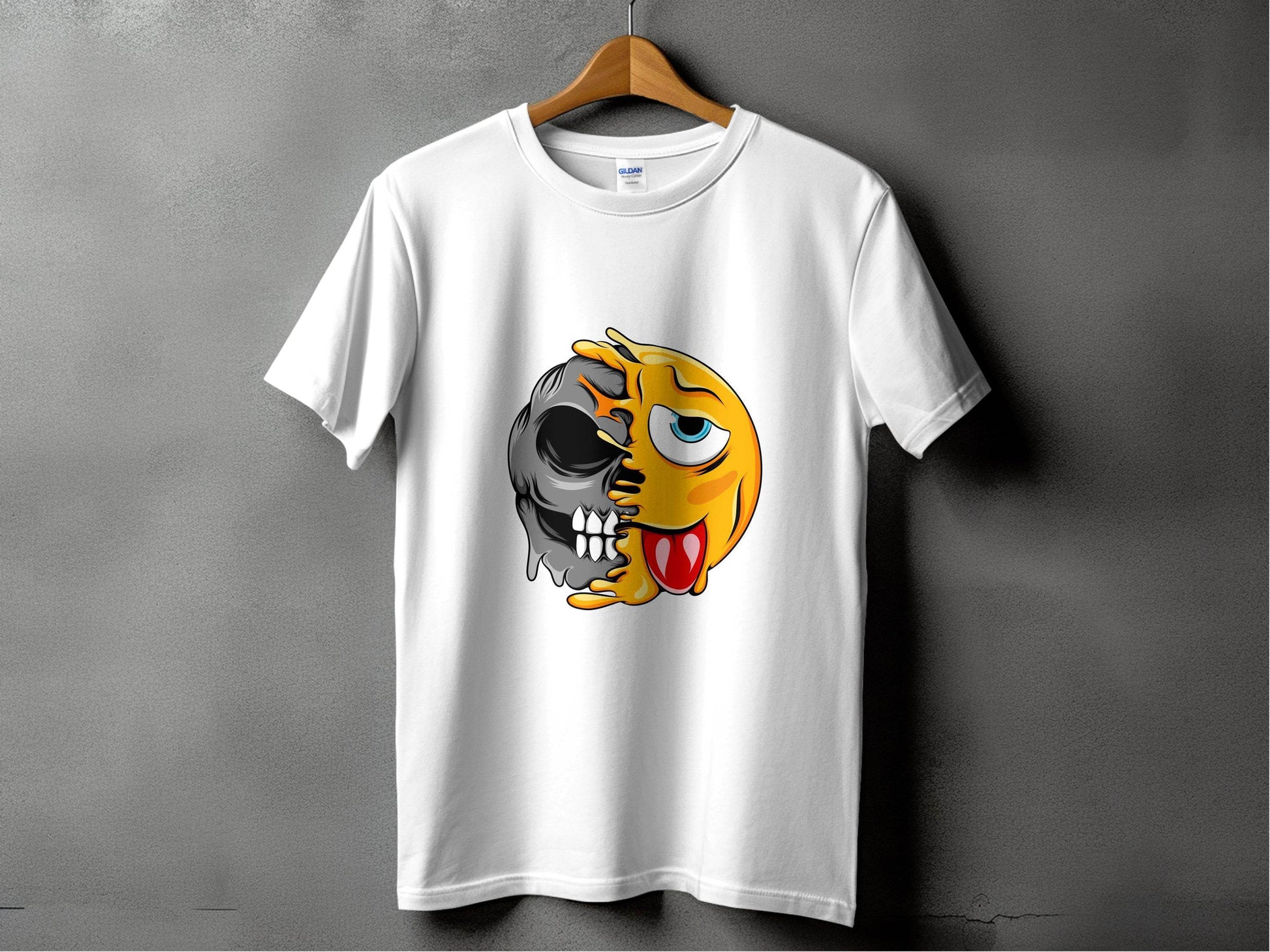 Edgy Skull and Funny Face Duality Creative Smiley T-Shirt - Design & Vybe