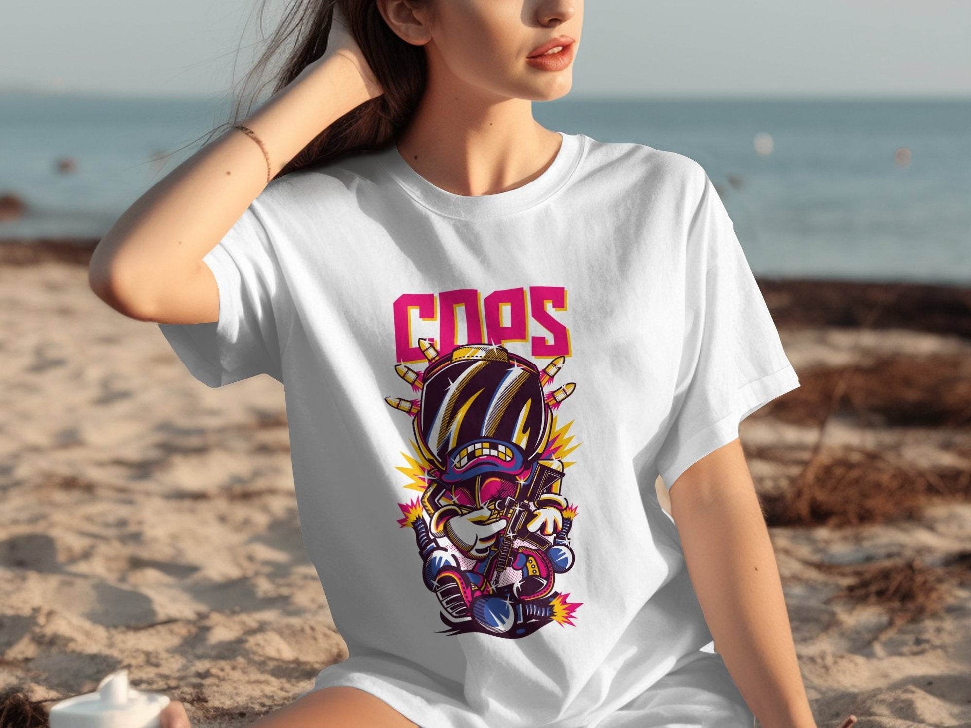 COPS Cartoon Character With Gun For Enthusiasts T-Shirt - Design & Vybe