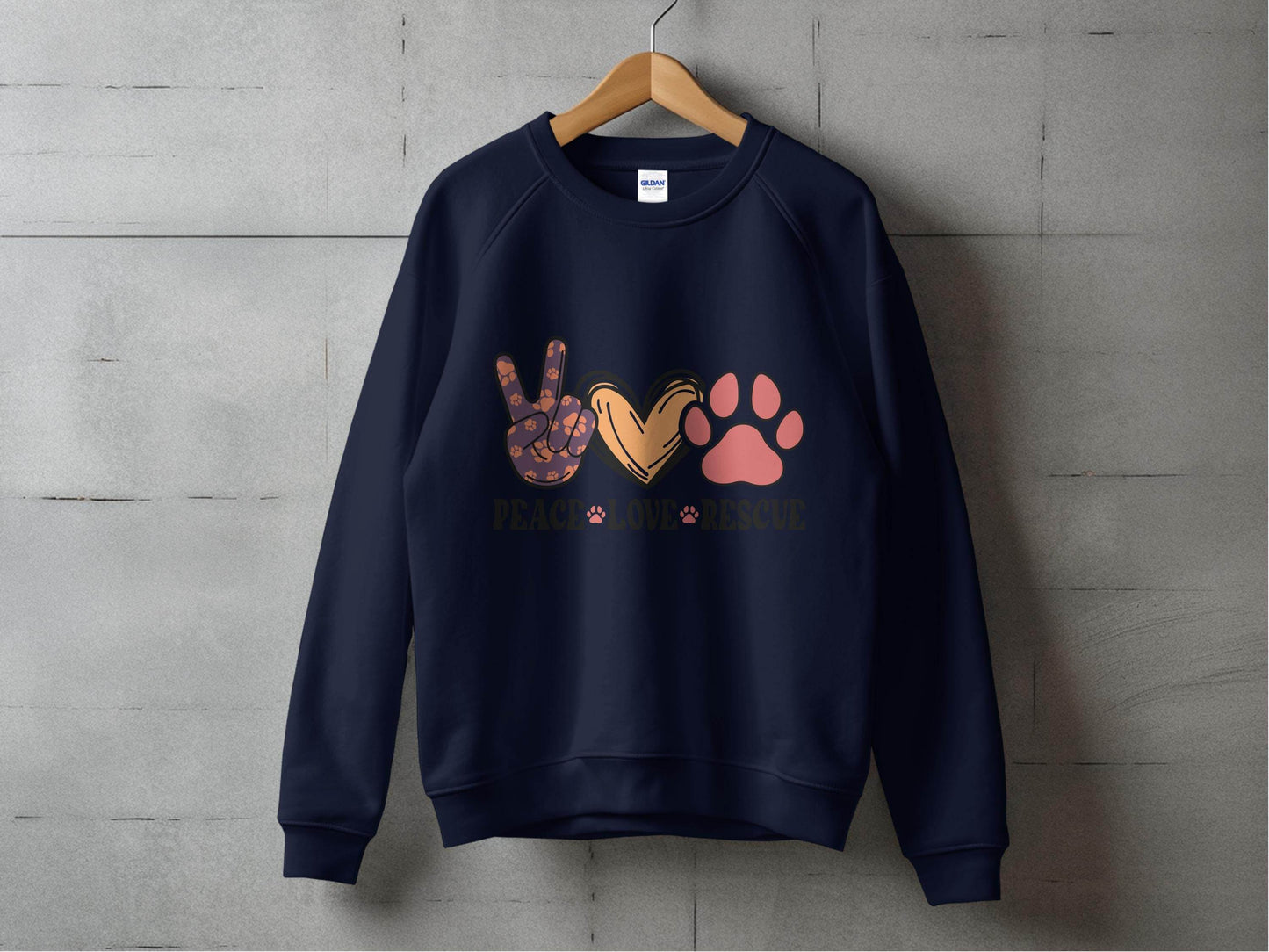 Peace Love Rescue Dog Paw Heart Pet Lover Graphic Sweater - Design & Vybe