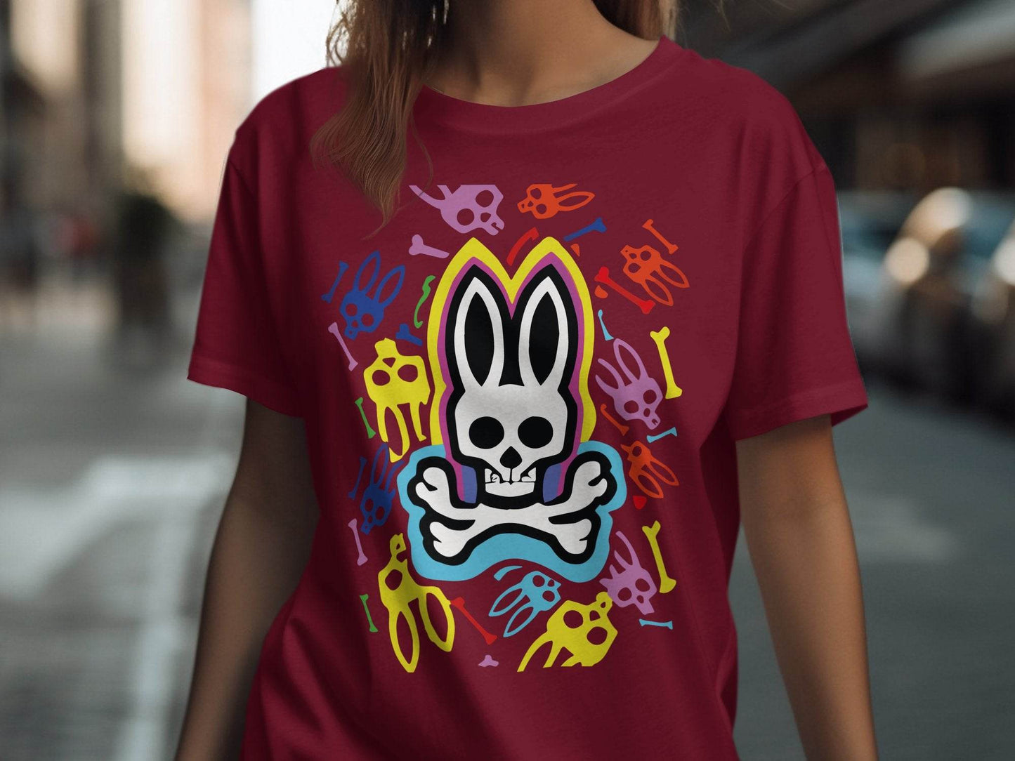 Colorful Bunny Skull Graphic Pattern T-Shirt - Design & Vybe