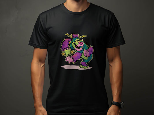 Cartoon Frankenstein with Lightning Strikes Above T-Shirt - Design & Vybe