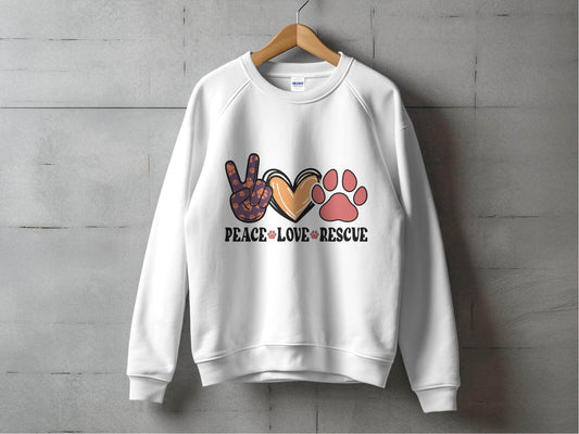 Peace Love Rescue Dog Paw Heart Pet Lover Graphic Sweater - Design & Vybe