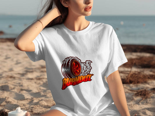 Burnout Tire Smoke Flames Powerful Design Graphic T-Shirt - Design & Vybe
