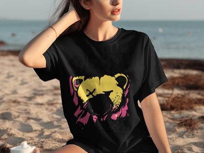 Vibrant Artistic Bear Graphic Black T-Shirt product