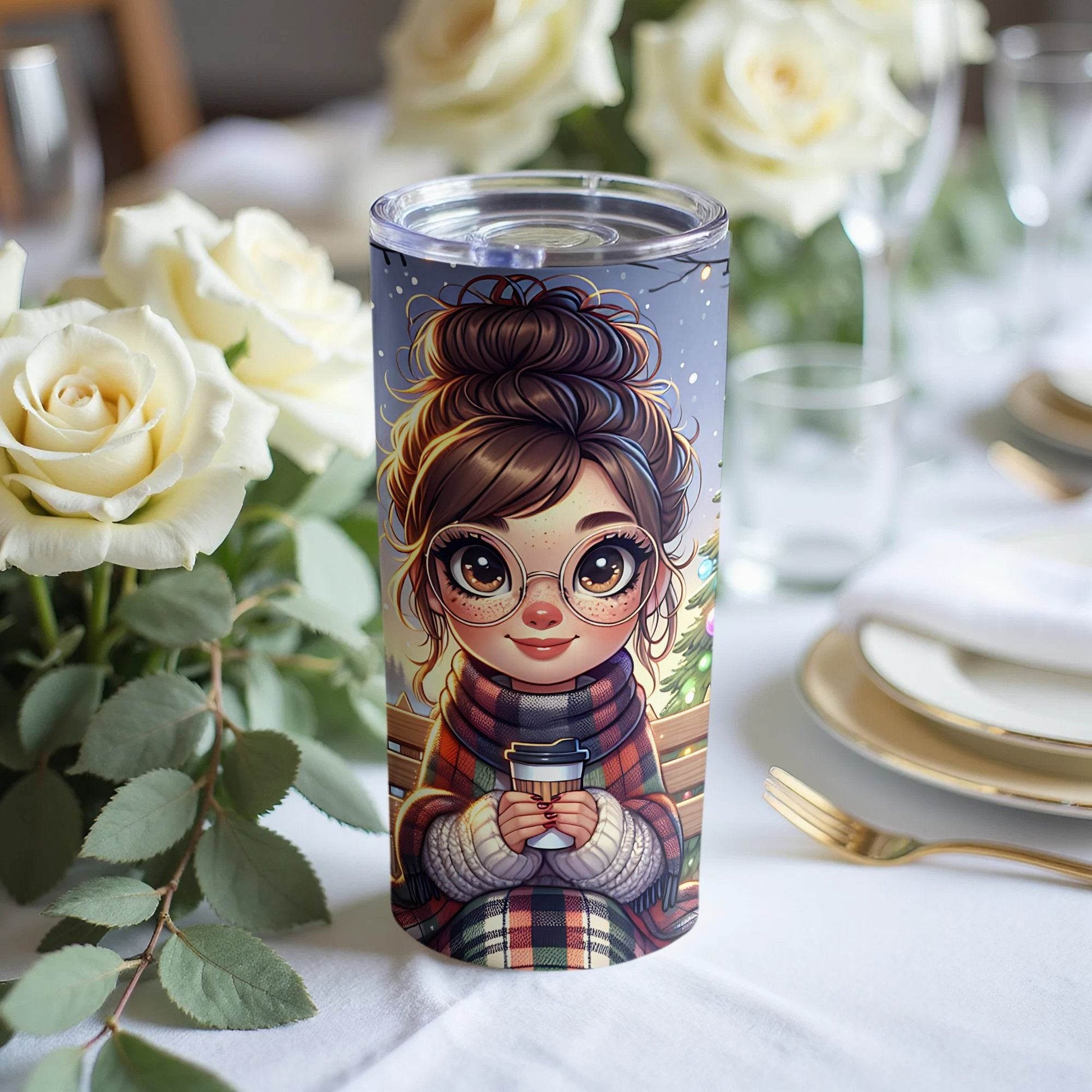 Cozy Girl Christmas Scene Digital Art Design Tumbler - Design & Vybe