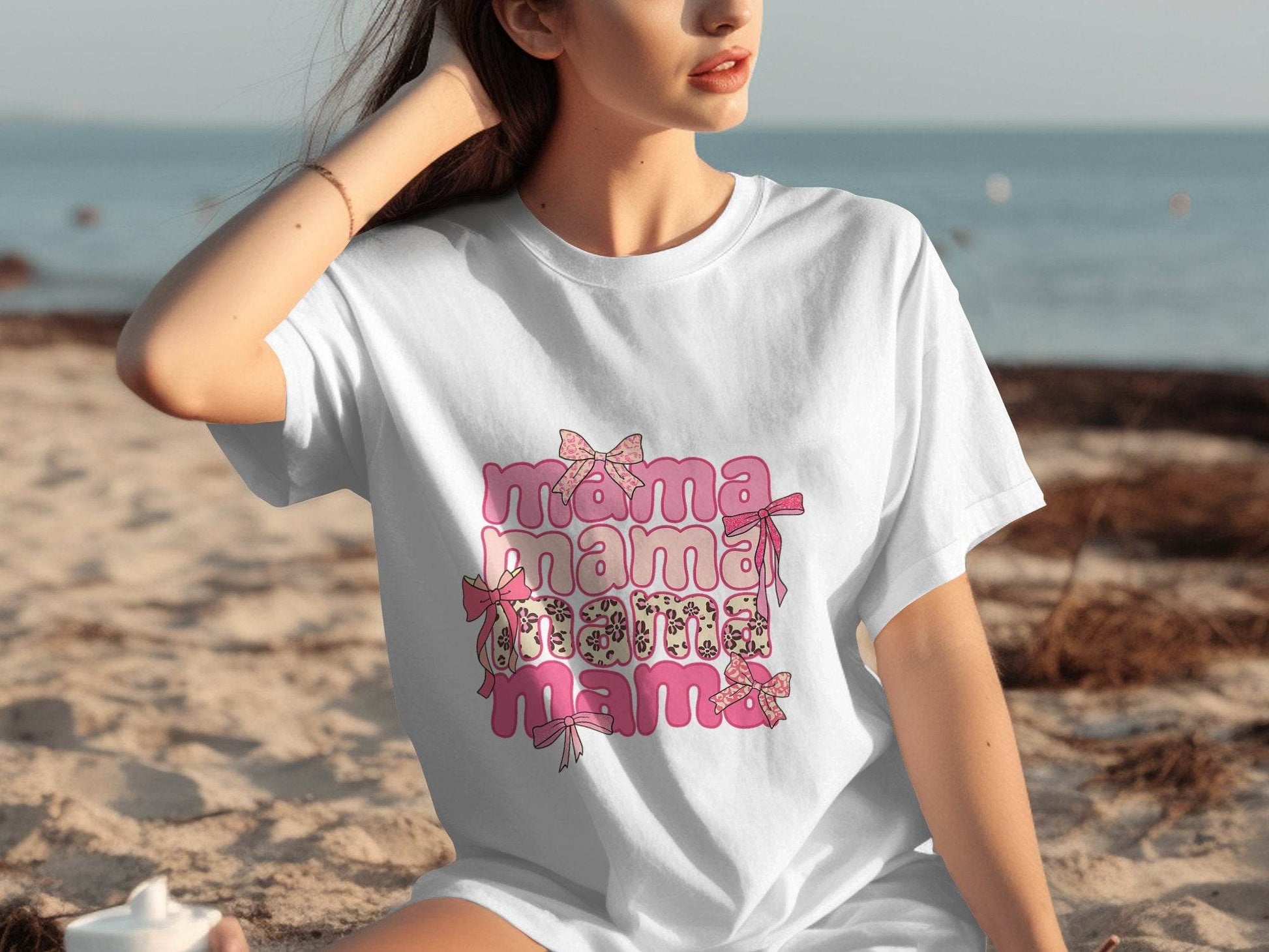 Mama Repeated With Bows Pink Themed Artwork T-Shirt - Design & Vybe