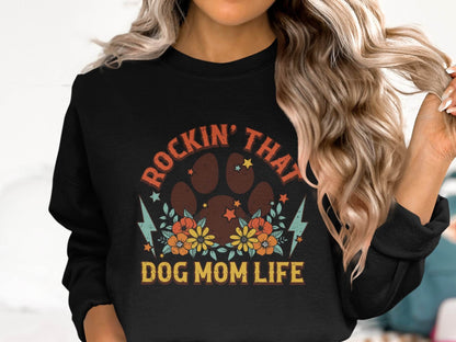 Rockin' That Dog Mom Life With Paw and Flowers Sweater - Design & Vybe