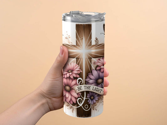 Religious Cross Butterflies Be the Light Design Tumbler - Design & Vybe