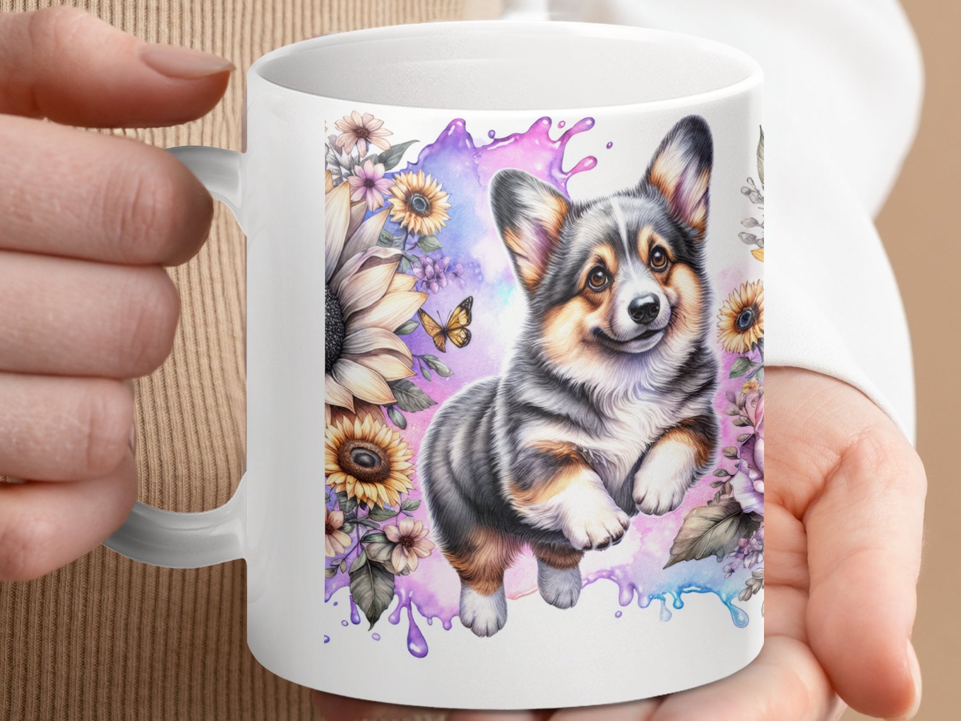 Colorful Corgi Mug with Floral Design Cute Gift Mug product type