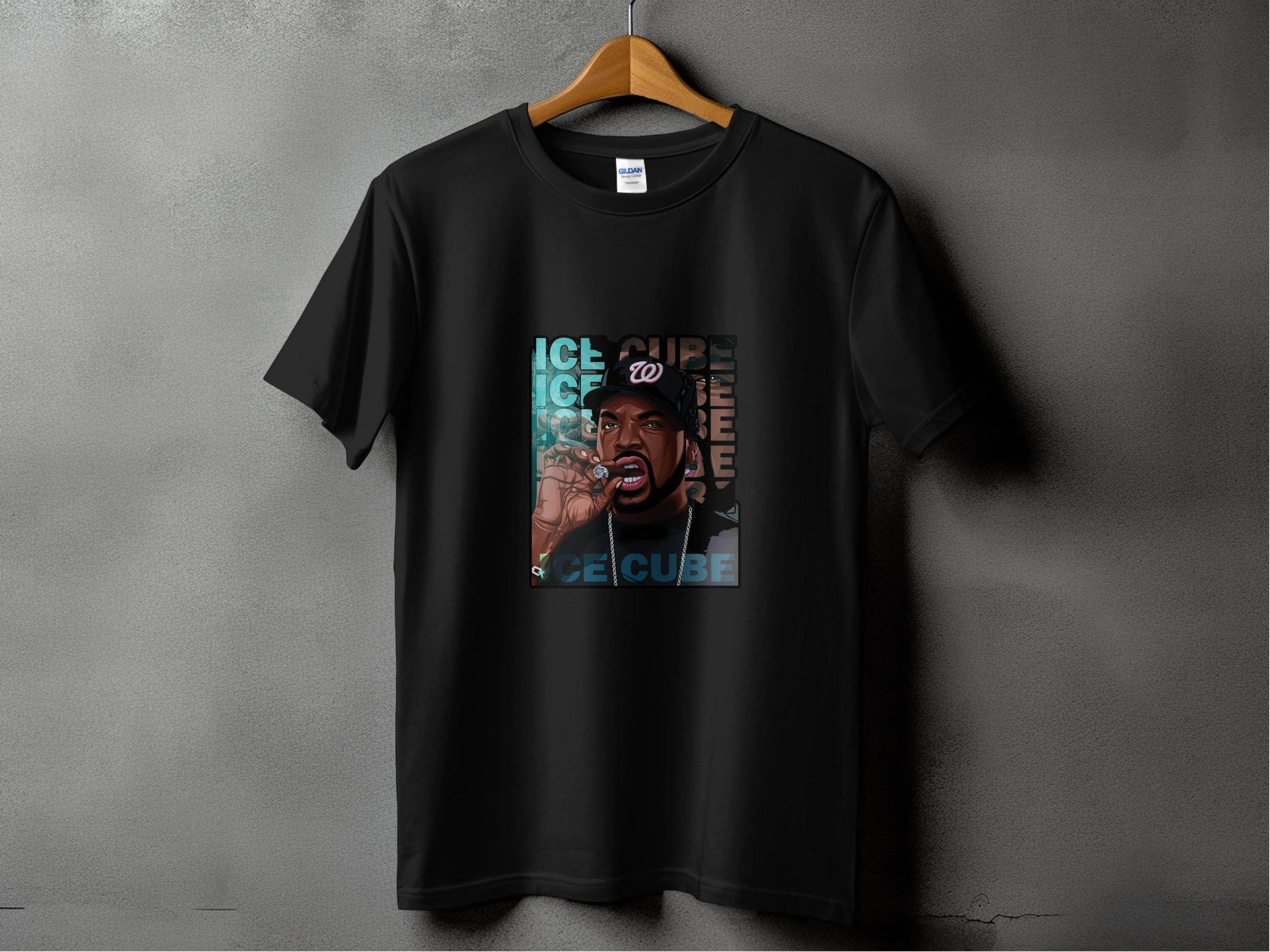 Ice Cube Smoking Cigar with Chain Portrait Art T-Shirt - Design & Vybe