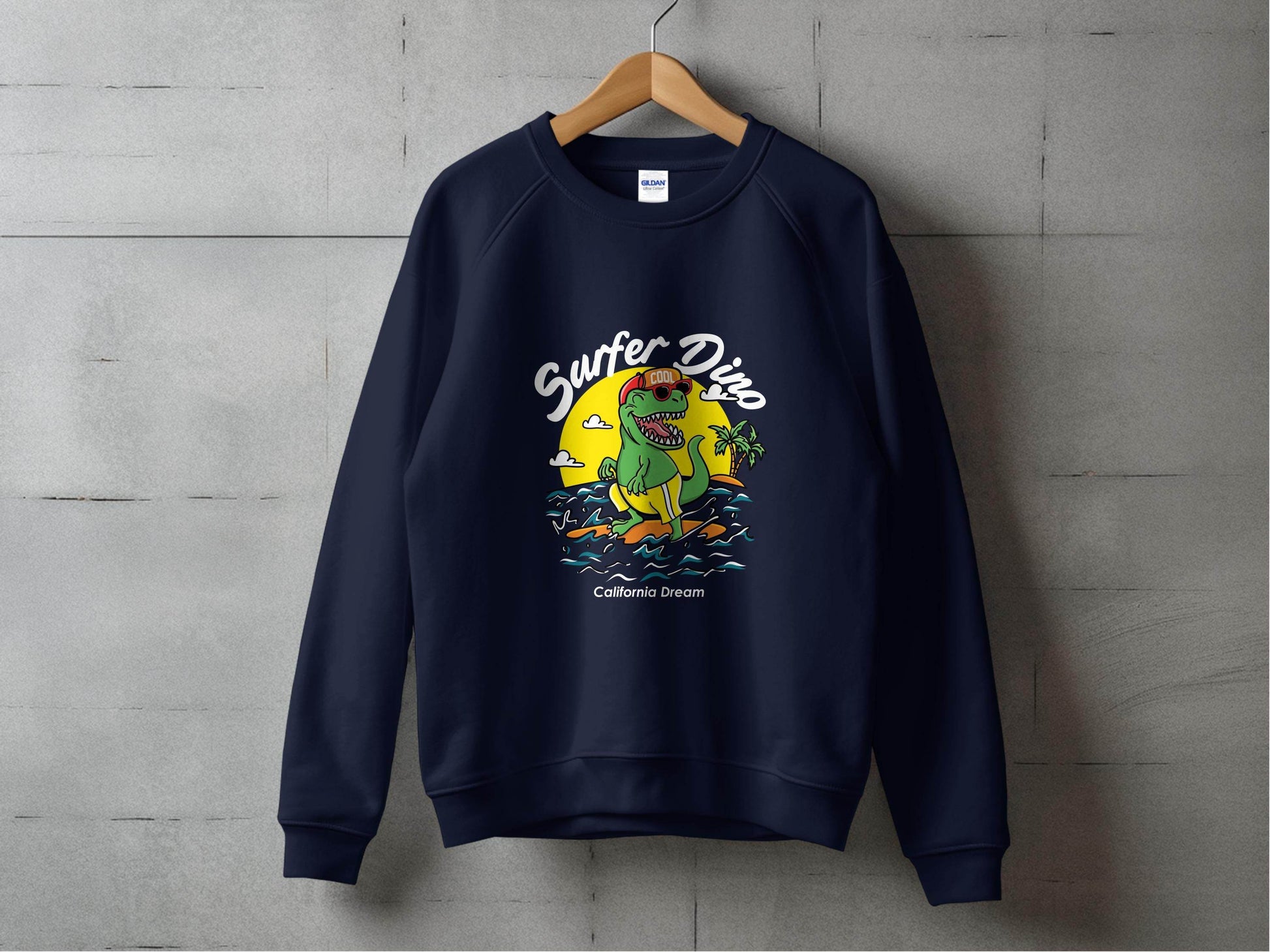 Cool Dinosaur Surfing Printed Stylish Sweater - Design & Vybe