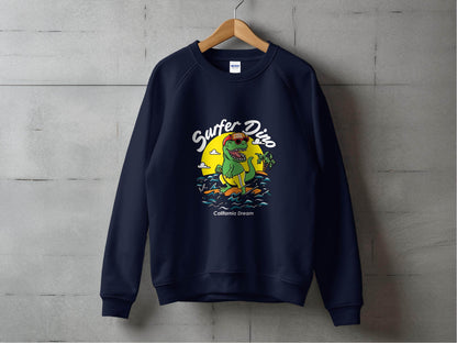 Cool Dinosaur Surfing Printed Stylish Sweater - Design & Vybe