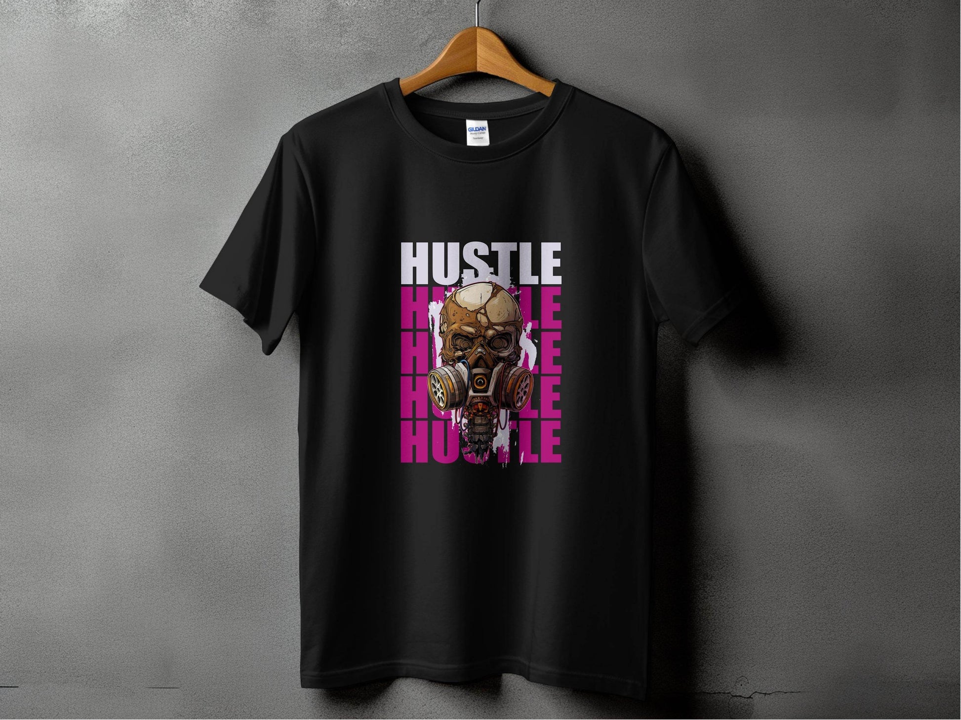 Hustle Skull With Gas Mask Graphic Design T-Shirt - Design & Vybe