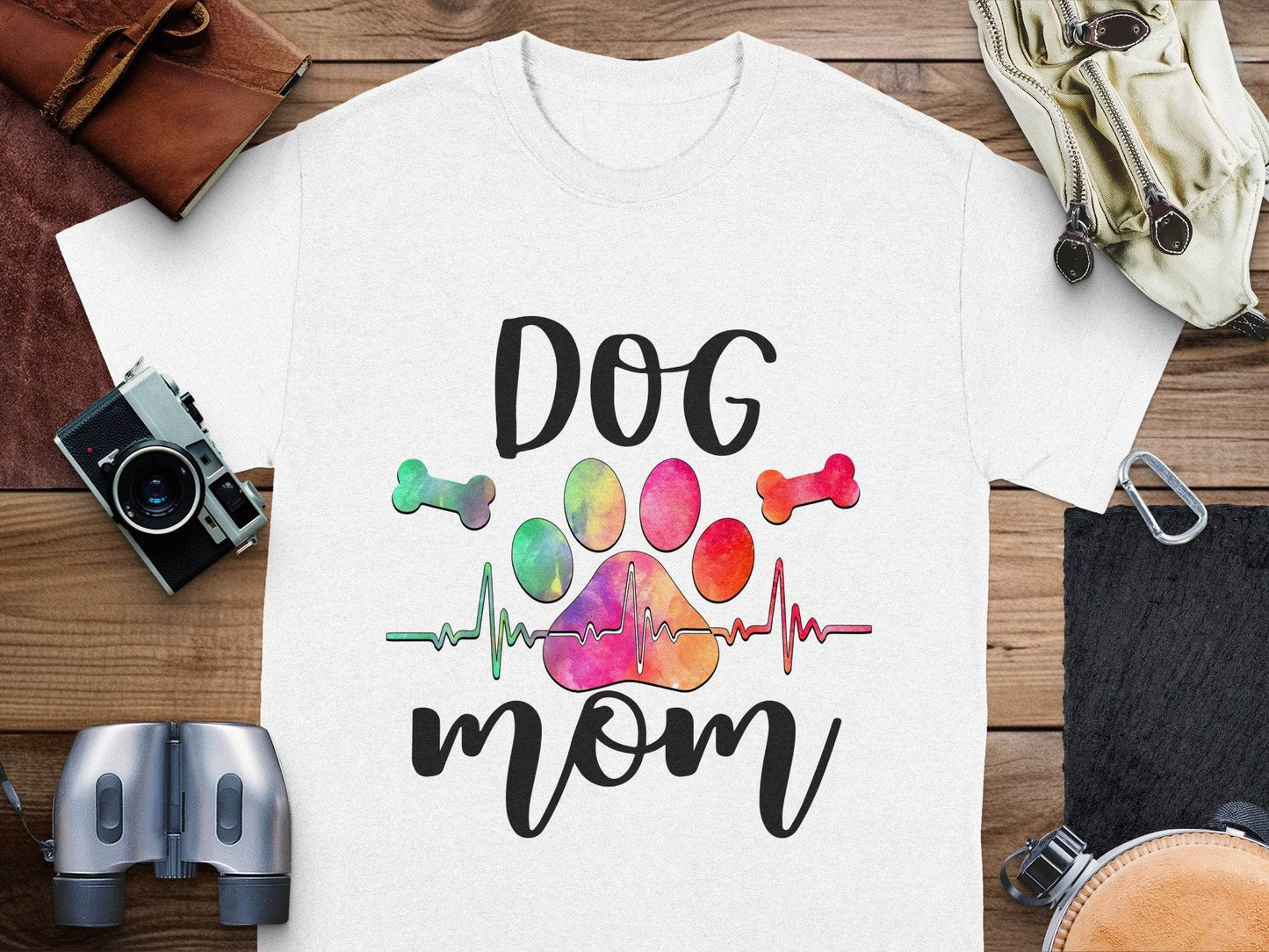 Dog Mom with Paw Print and Heartbeat Graphic Design T-Shirt - Design & Vybe