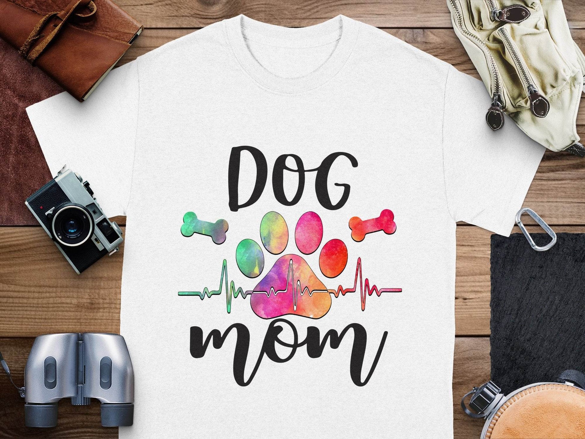 Dog Mom with Paw Print and Heartbeat Graphic Design T-Shirt - Design & Vybe