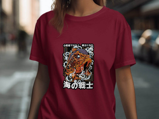 Fish Warrior With Japanese Text Graphic T-Shirt - Design & Vybe
