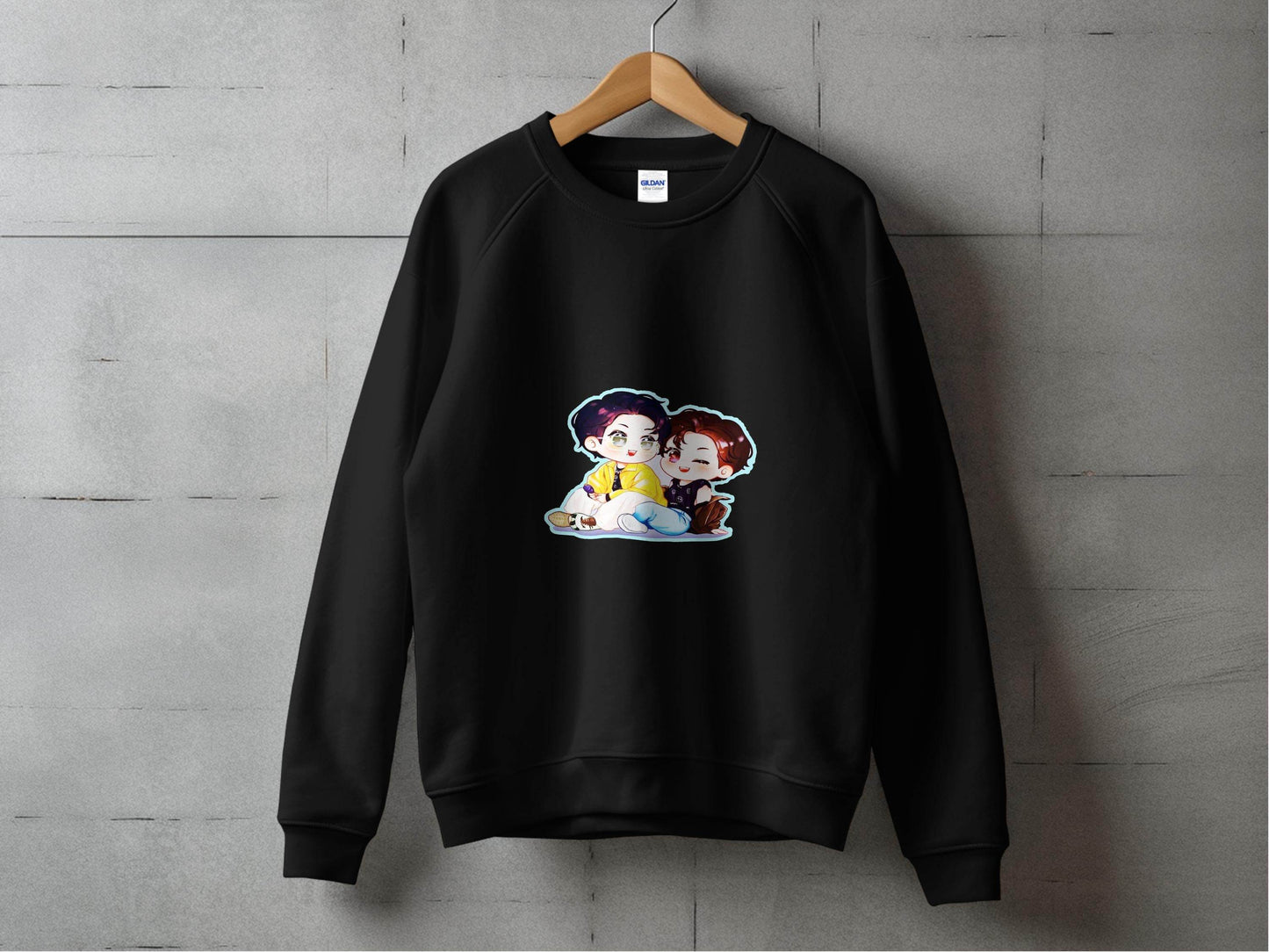 Two Boys Cute Cartoon Sitting Together Art On Sweater - Design & Vybe