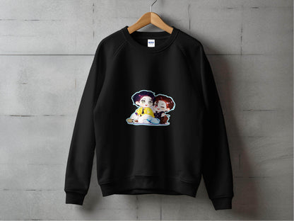 Two Boys Cute Cartoon Sitting Together Art On Sweater - Design & Vybe