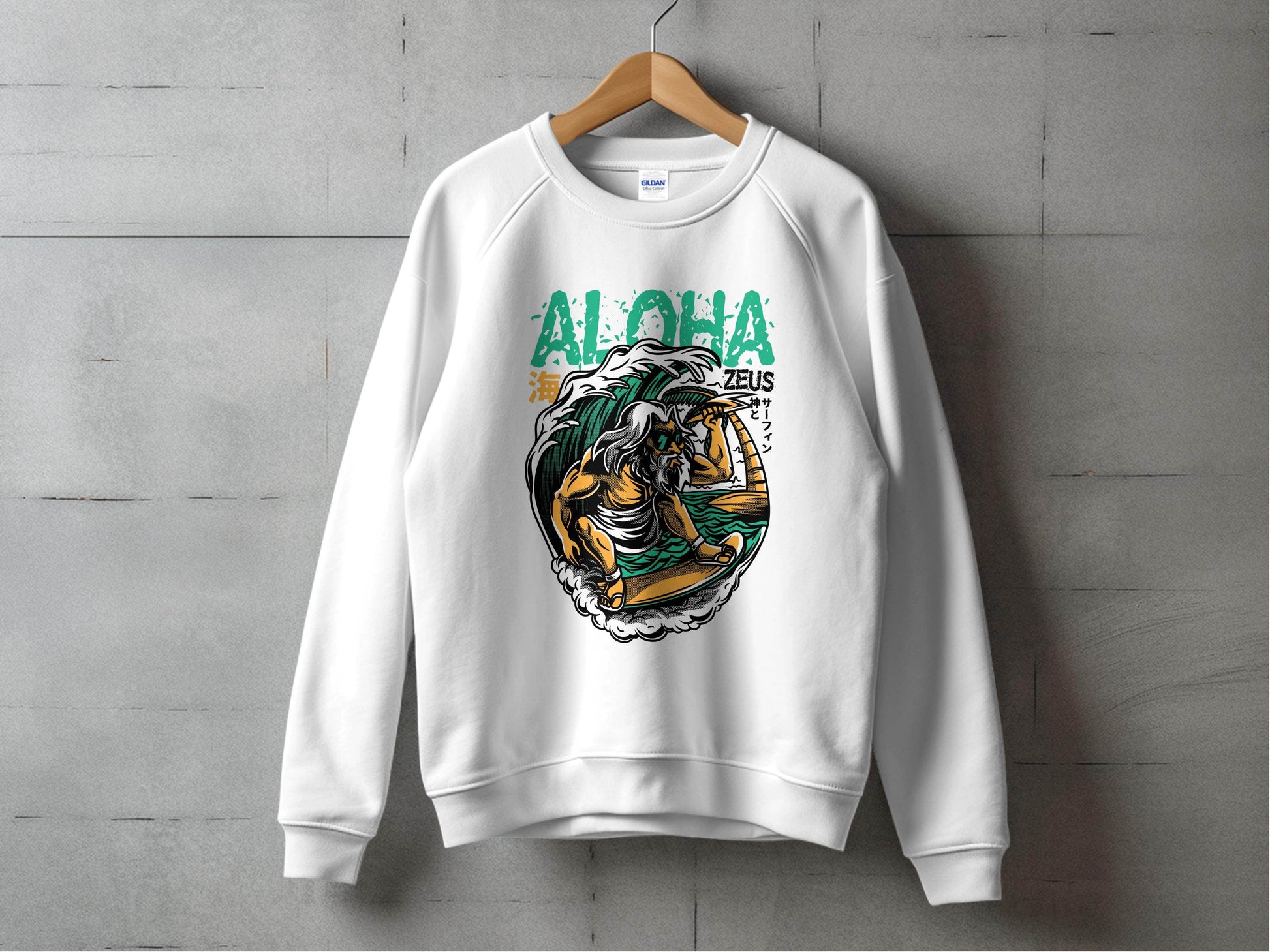 Aloha Zeus God Surf Design Graphic Artistic Sweater - Design & Vybe
