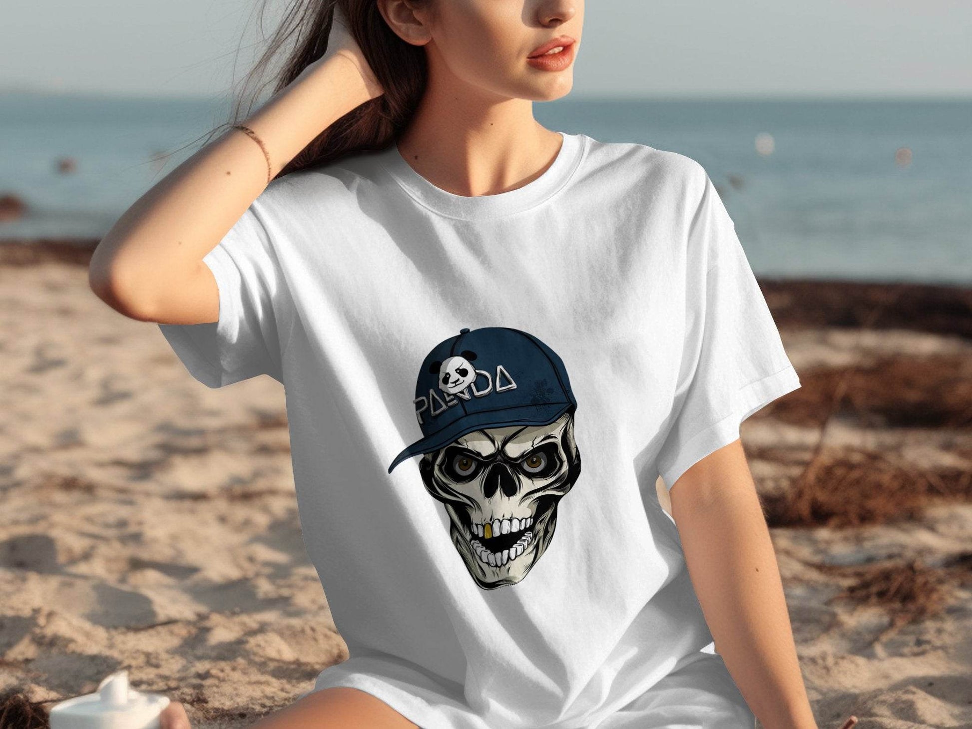 Grim Panda Skeleton on a Dark BaseBall Hat Artwork T-Shirt - Design & Vybe