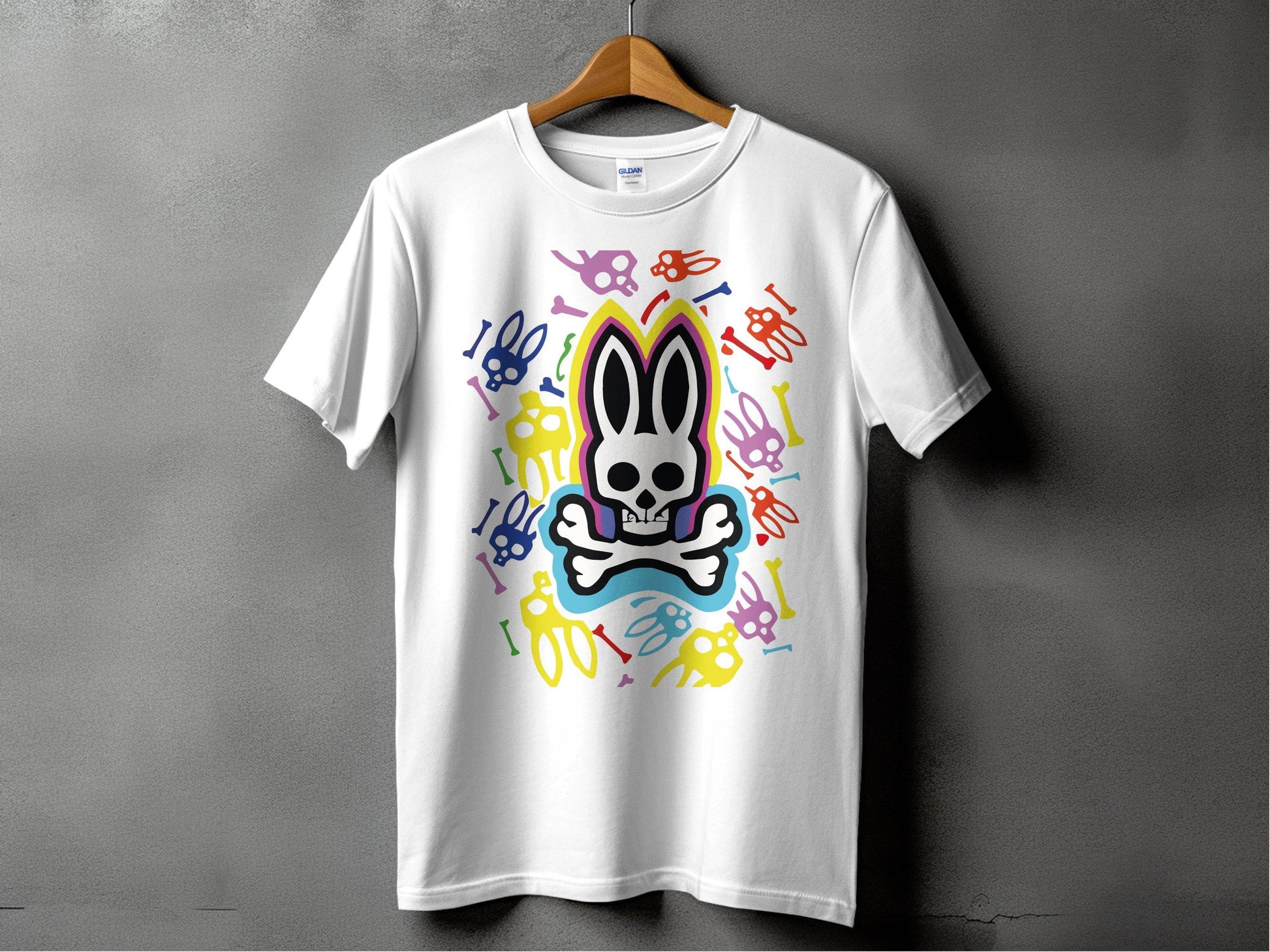 Colorful Bunny Skull Graphic Pattern T-Shirt - Design & Vybe
