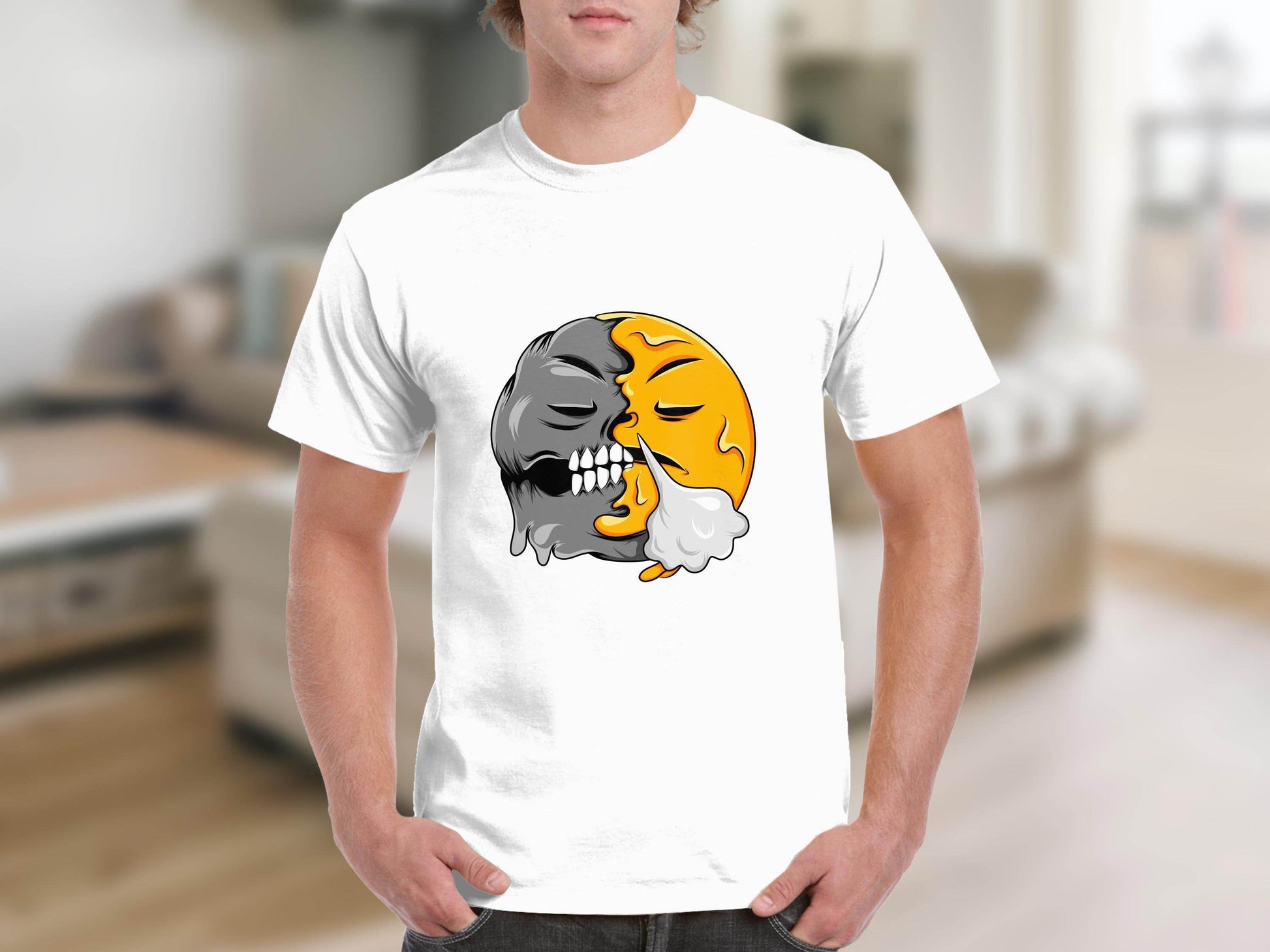 Duality of Nature Smiley Graphic Print T-Shirt - Design & Vybe
