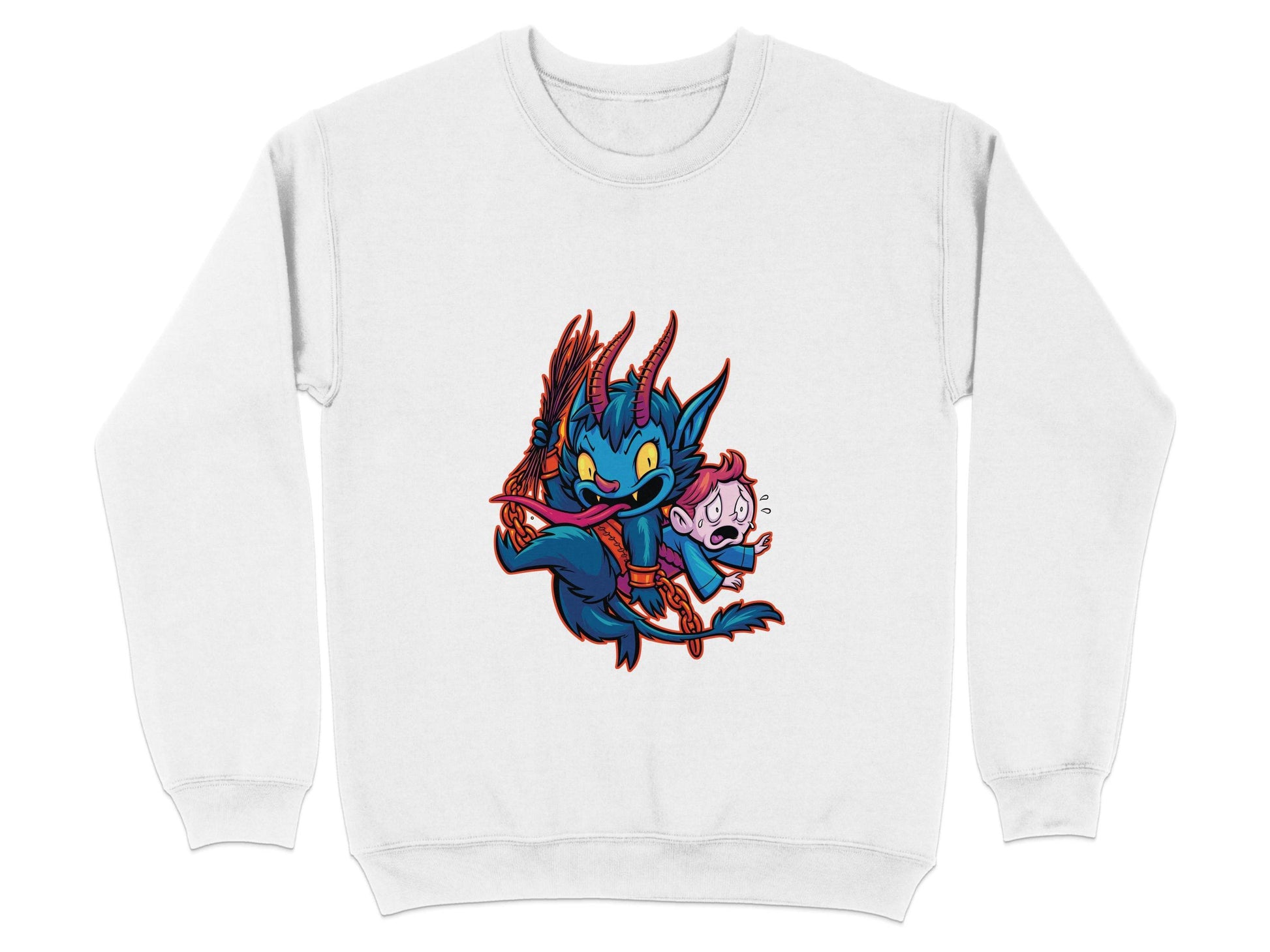 Krampus With Child Caught Illustration Cartoon Sweater - Design & Vybe