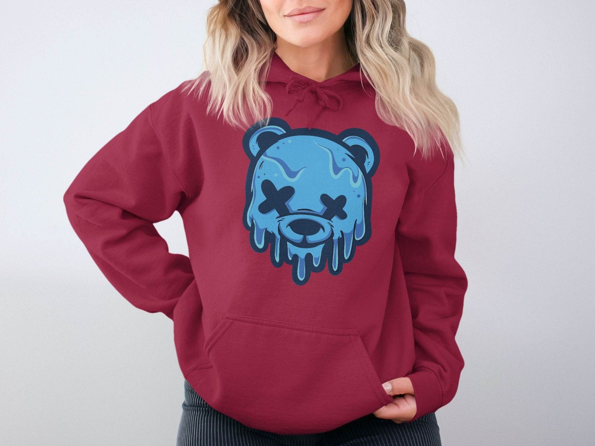 Cool Blue Graffiti Melting Dead Mad Bear Graphic Hoodie - Design & Vybe