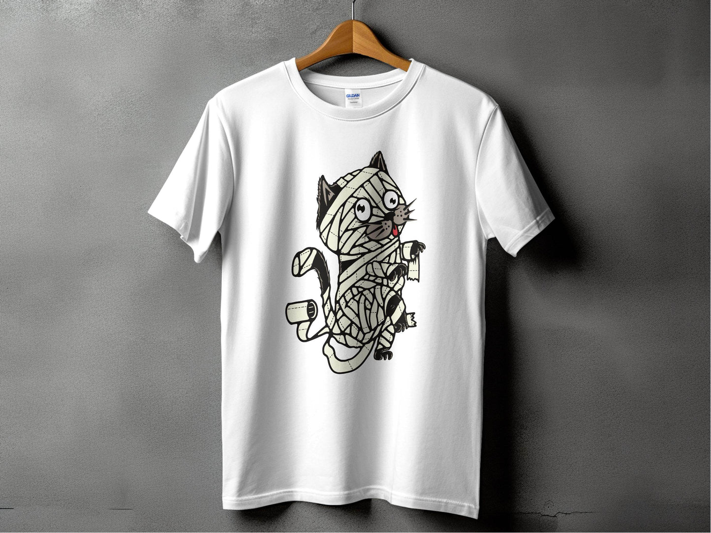 Halloween Mummy Cat Wrapped Up In Bandages Funny T-Shirt - Design & Vybe