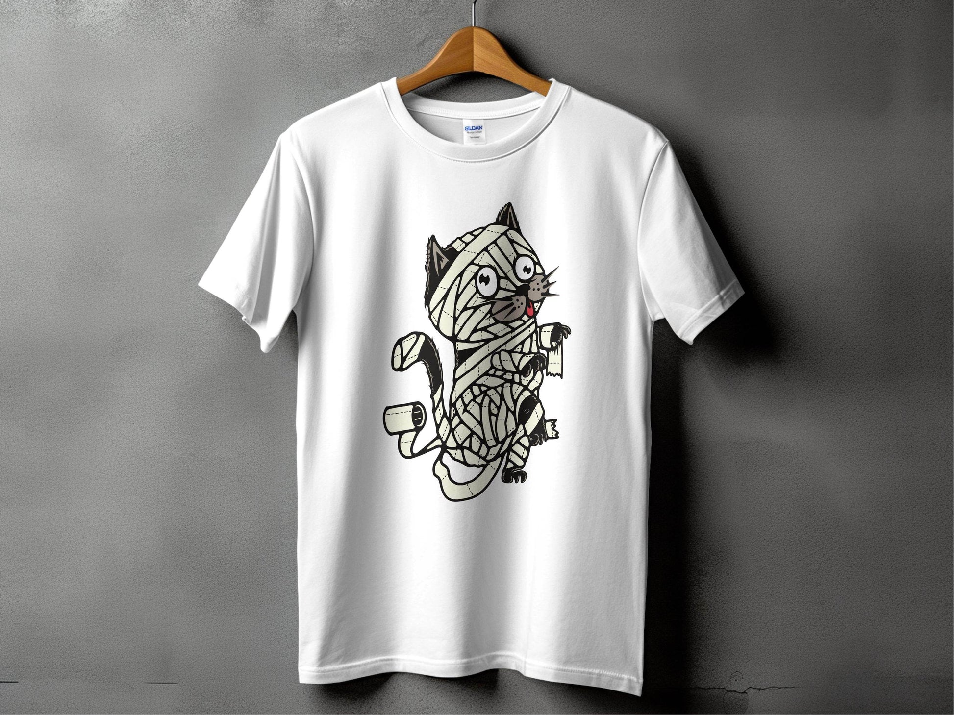 Halloween Mummy Cat Wrapped Up In Bandages Funny T-Shirt - Design & Vybe