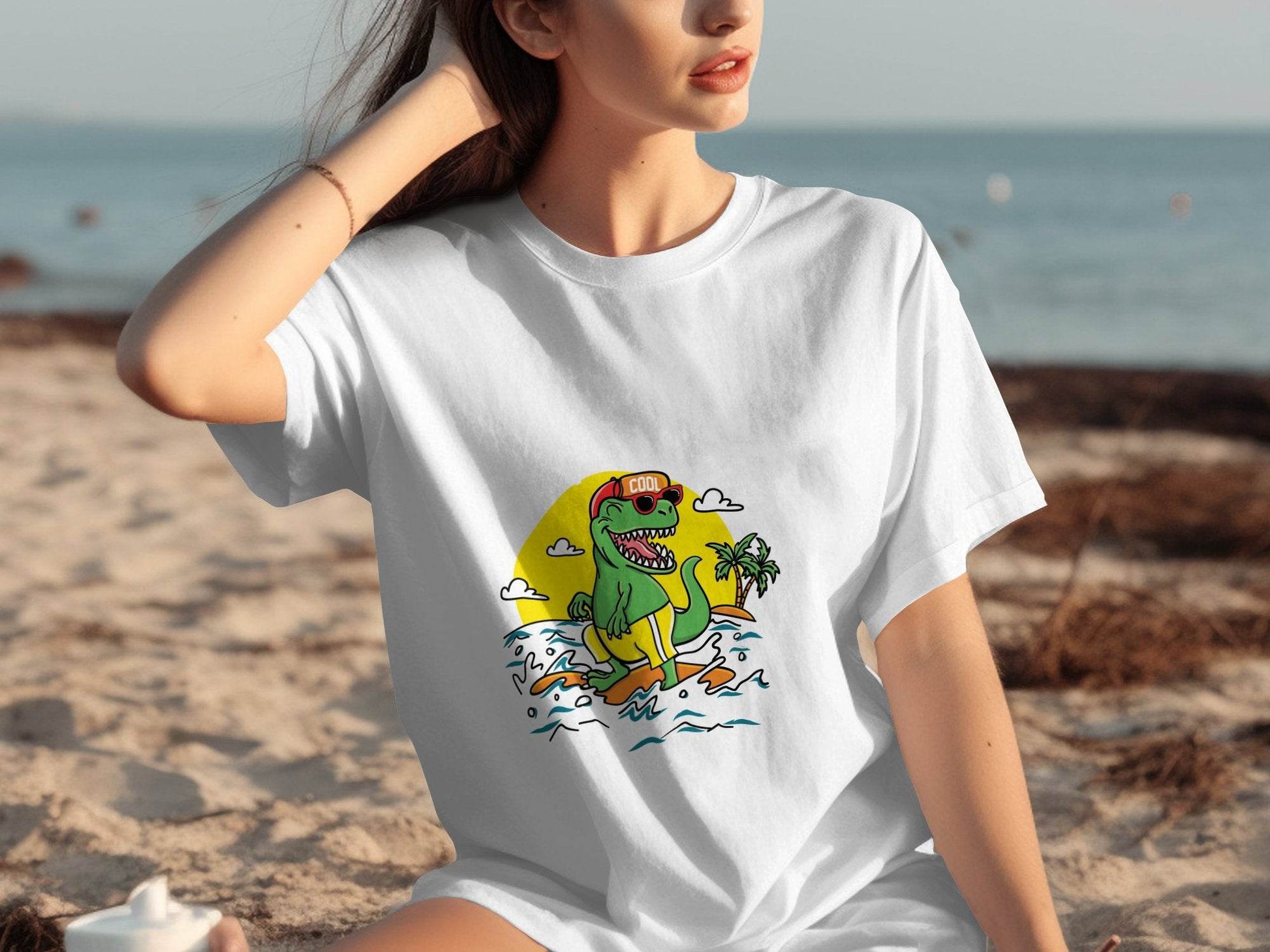 Cool Dinosaur Surfing Printed Stylish T-Shirt - Design & Vybe