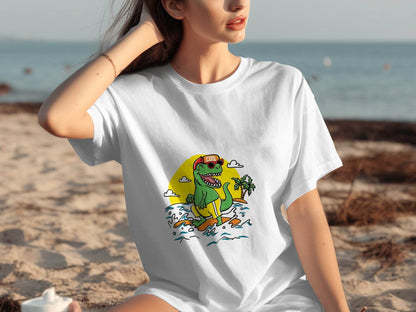 Cool Dinosaur Surfing Printed Stylish T-Shirt - Design & Vybe