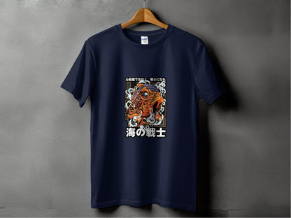 Fish Warrior With Japanese Text Graphic T-Shirt - Design & Vybe