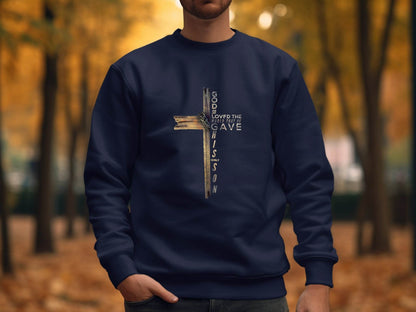 God so Loved the World Christian Wooden Cross Bible Sweater - Design & Vybe
