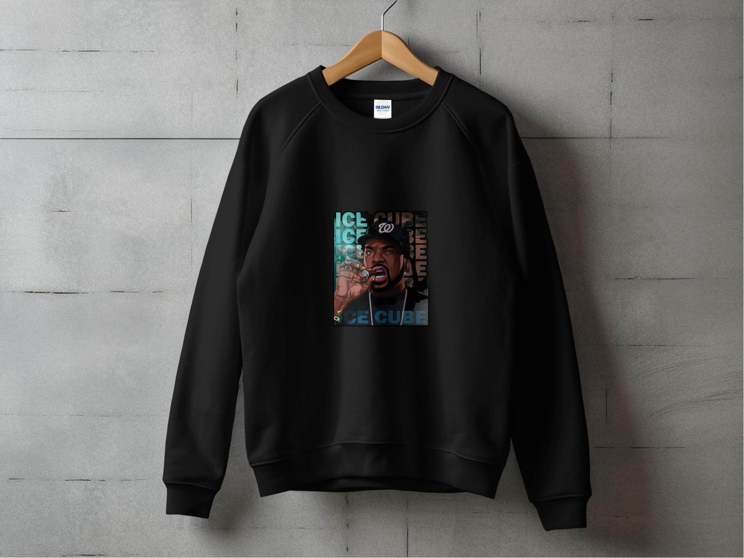Ice Cube Smoking Cigar with Chain Portrait Art Sweater - Design & Vybe