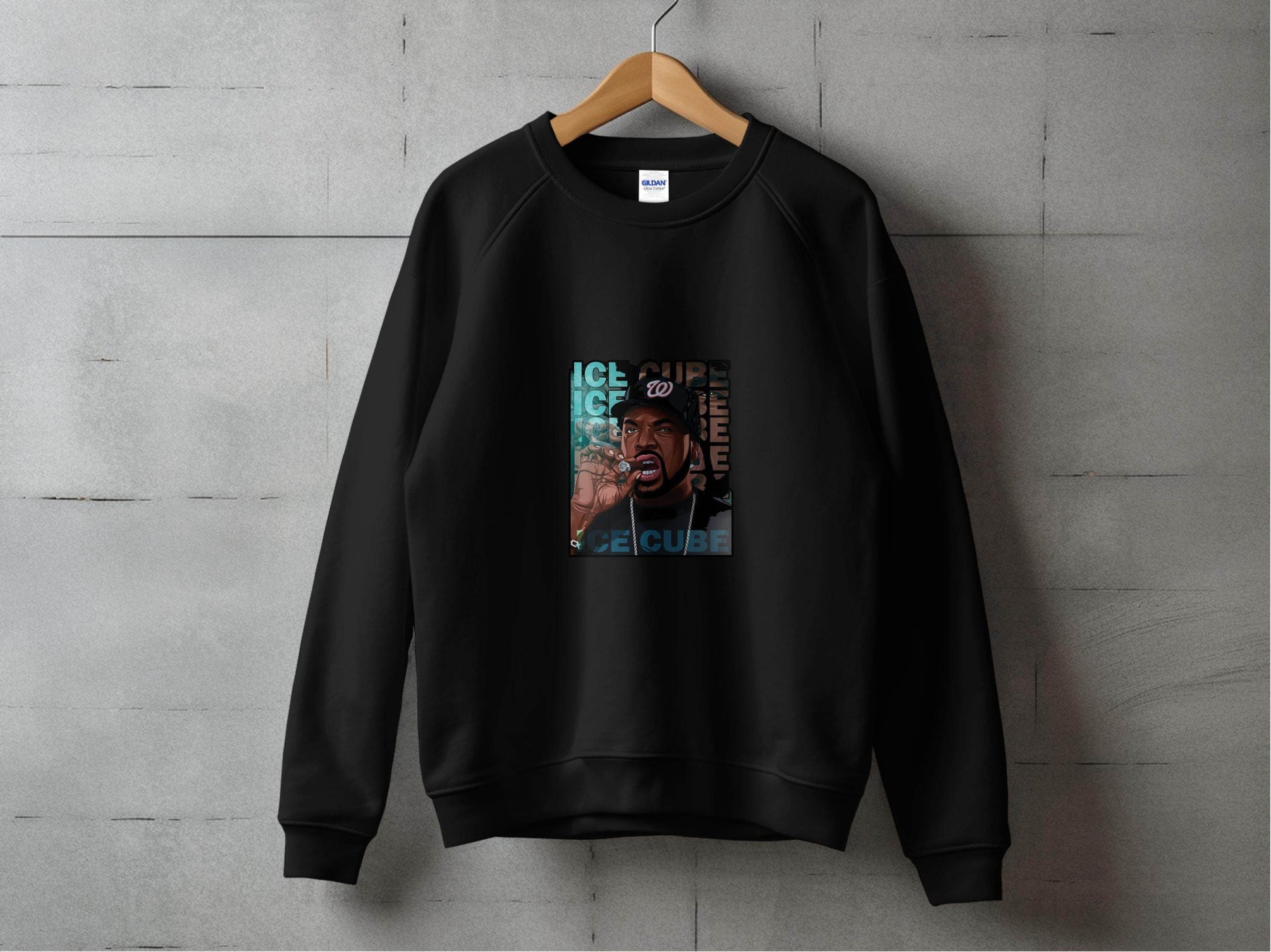 Ice Cube Smoking Cigar with Chain Portrait Art Sweater - Design & Vybe