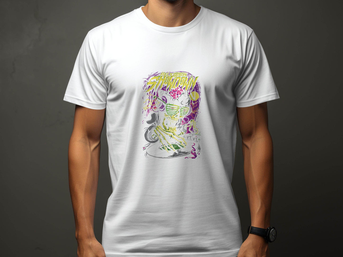 Helicopter Thunder Skull Design With Glasses T-Shirt - Design & Vybe