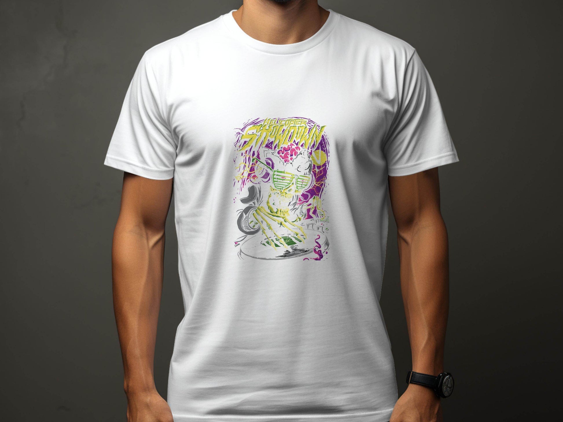 Helicopter Thunder Skull Design With Glasses T-Shirt - Design & Vybe