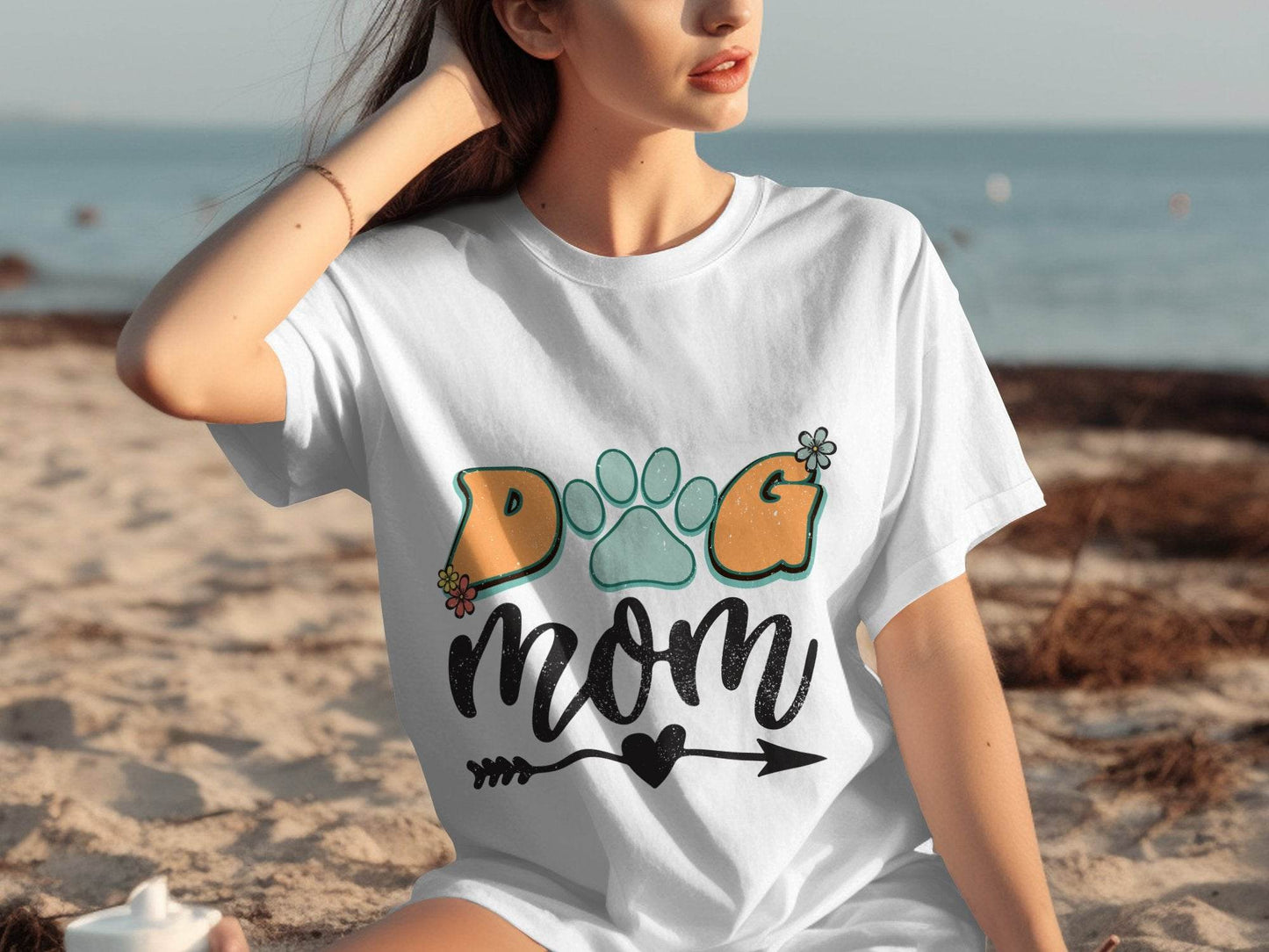 Dog Mom Retro Design Flower And Heart Arrow Graphic T-Shirt - Design & Vybe