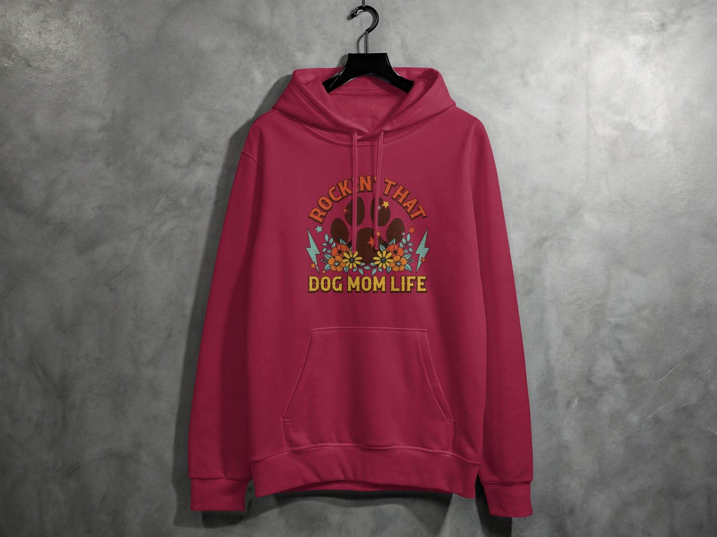 Rockin' That Dog Mom Life With Paw and Flowers Hoodie - Design & Vybe