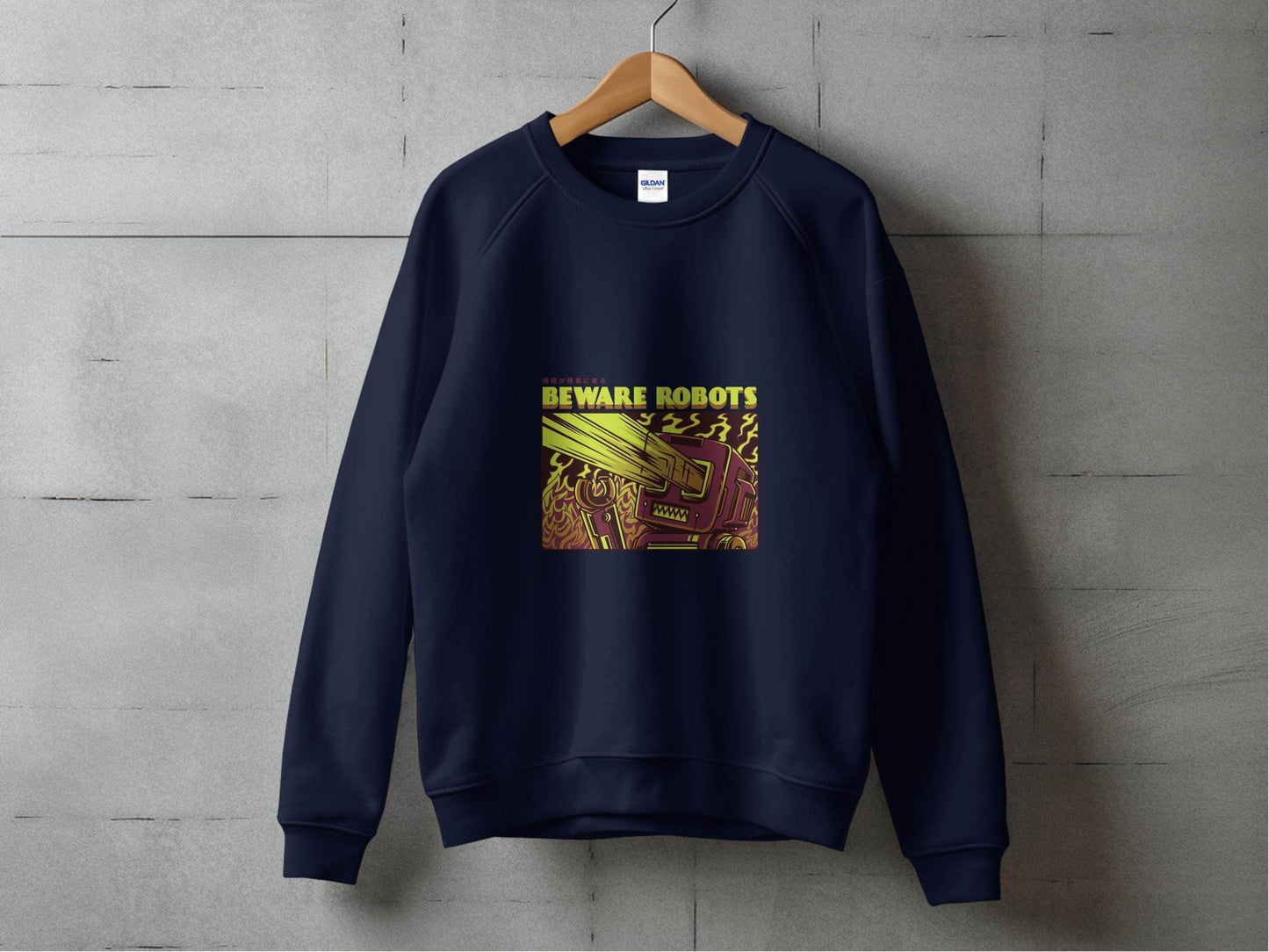 Retro Robot Invasion Graphic Beware Robots Sweaters - Design & Vybe