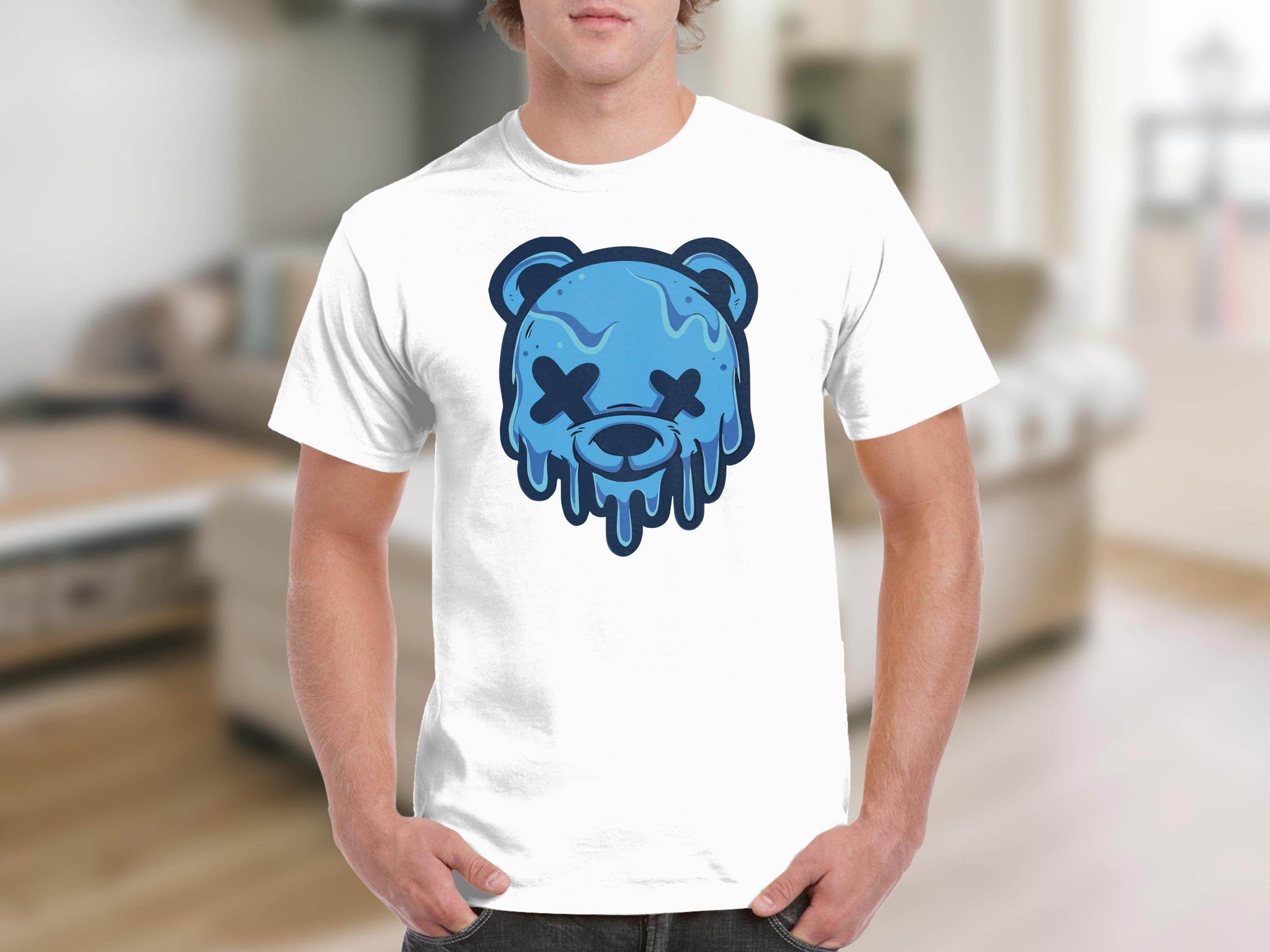 Cool Blue Graffiti Melting Dead Mad Bear Graphic T-Shirt - Design & Vybe