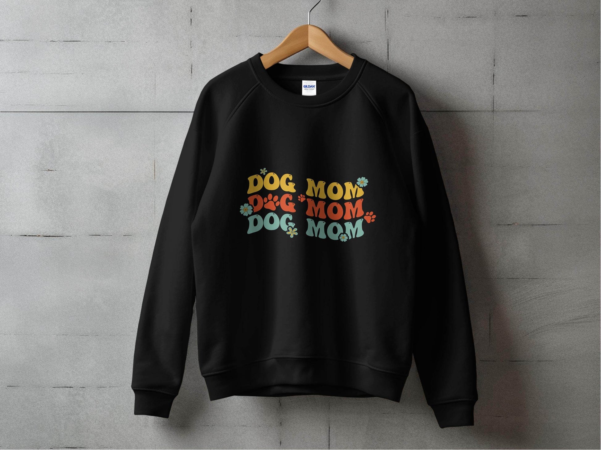 Dog Mom Retro Style with Flowers and Paw Prints Sweater - Design & Vybe
