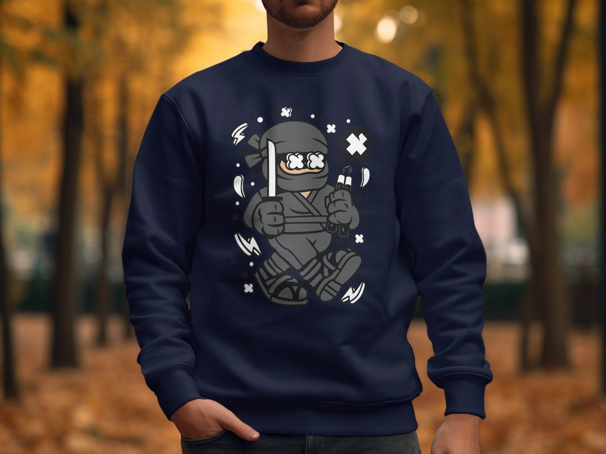 Ninja Cartoon Character with Nunchucks Graphic Sweater - Design & Vybe
