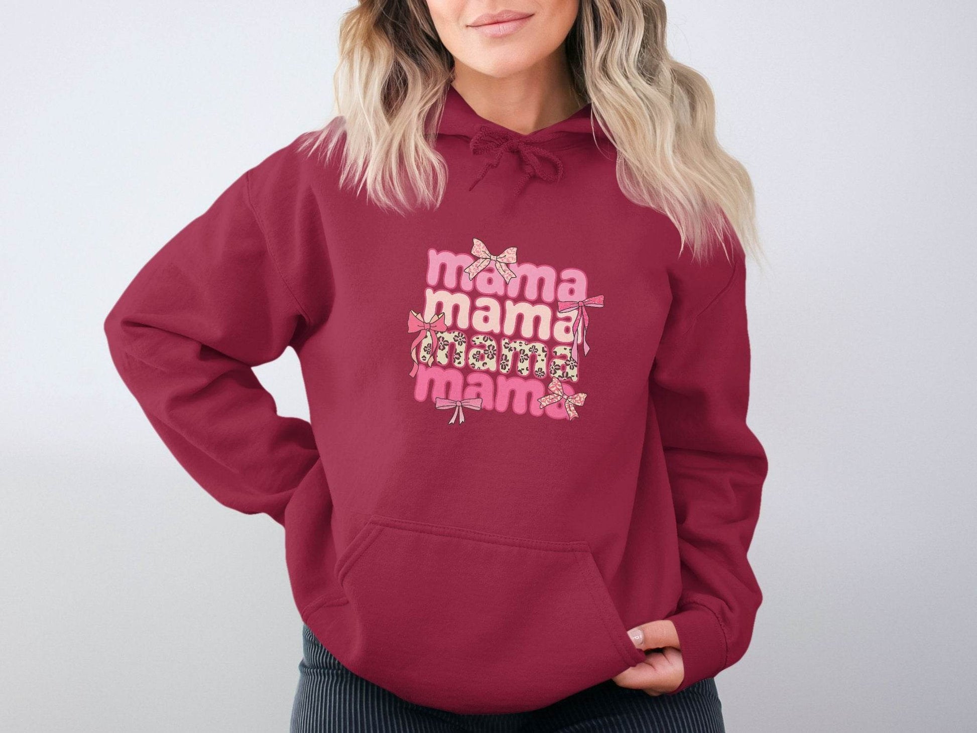 Mama Repeated With Bows Pink Themed Artwork Hoodie - Design & Vybe