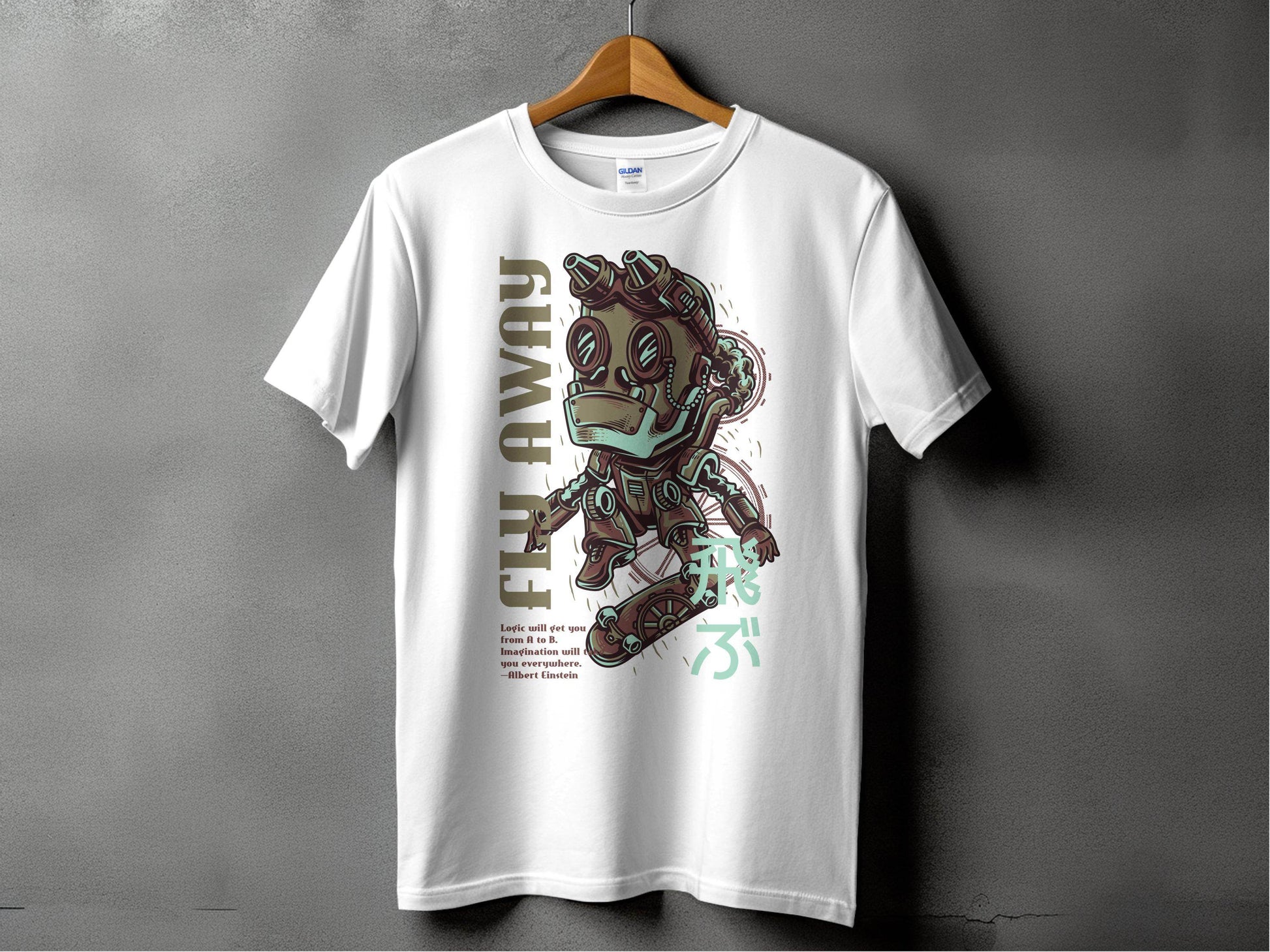 Fly Away Robot Design Featuring Einstein Quote T-Shirt - Design & Vybe