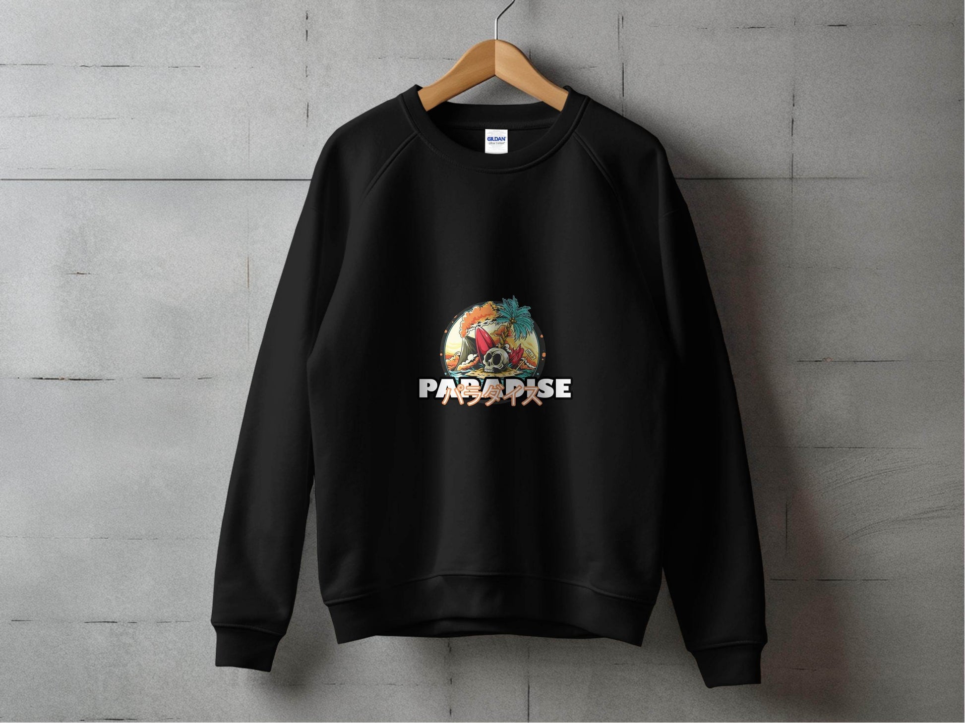Paradise Skull Island With Surfboard Graphic Sweater - Design & Vybe